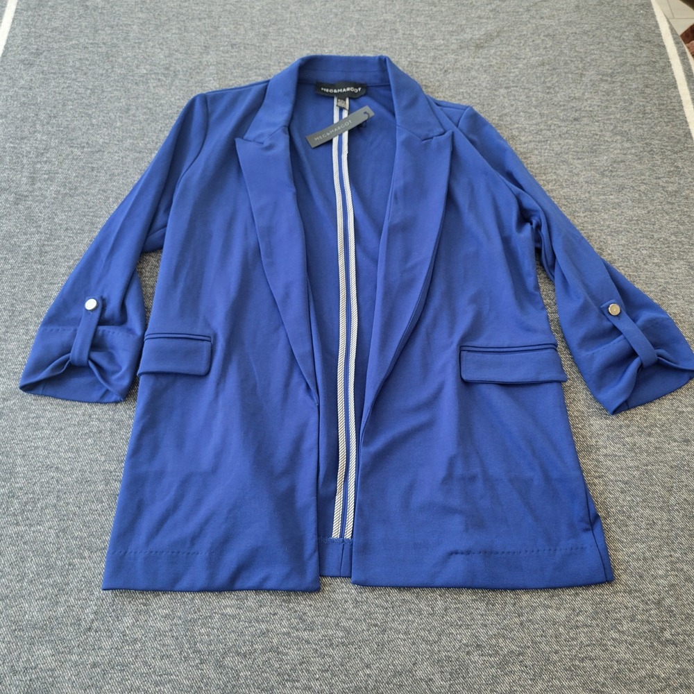 Meg & Margot Blazer Women XL Blue New 3/4 Roll Tab Sleeve Open Front Preppy